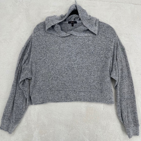 Quince Tops - Quince Eco-Soft Cropped Hoodie Heather Grey Pullover Sweatshirt S Comfy Lounge